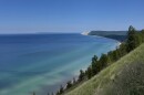 View of blue Lake Michigan on a sunny day from Sleep Bear Dune National Lakeshore.