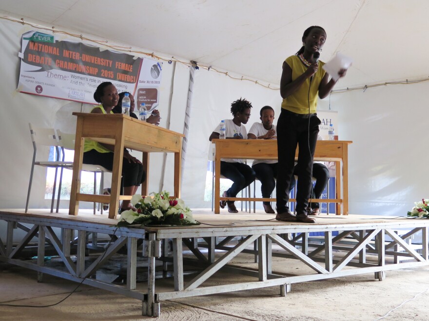 Martine Dushime, a member of the debate team from the Kigali Institute of Science and Technology, drives home a point.
