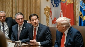 Secretary of State Marco Rubio with President Donald Trump during a cabinet meeting at the White House in the White House on Thursday, Oct. 9, 2025. Marco Rubio was among eight Republican lawmakers who last year called the Venezuelan opposition leader “courageous and selfless” in a Nobel Prize nomination letter. Trump wanted the honor. (Kenny Holston/The New York Times)