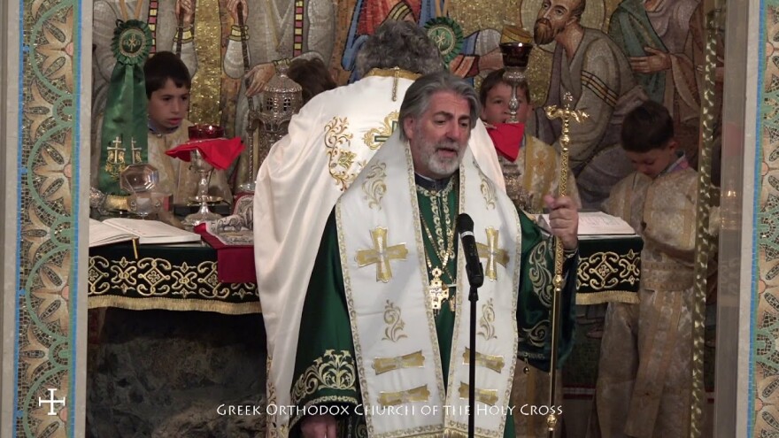 Nikitas Lulias, seen here at a Palm Sunday Mass in 2018, has been named Archbishop of the Greek Orthodox church in Great Britain and Thyatira.