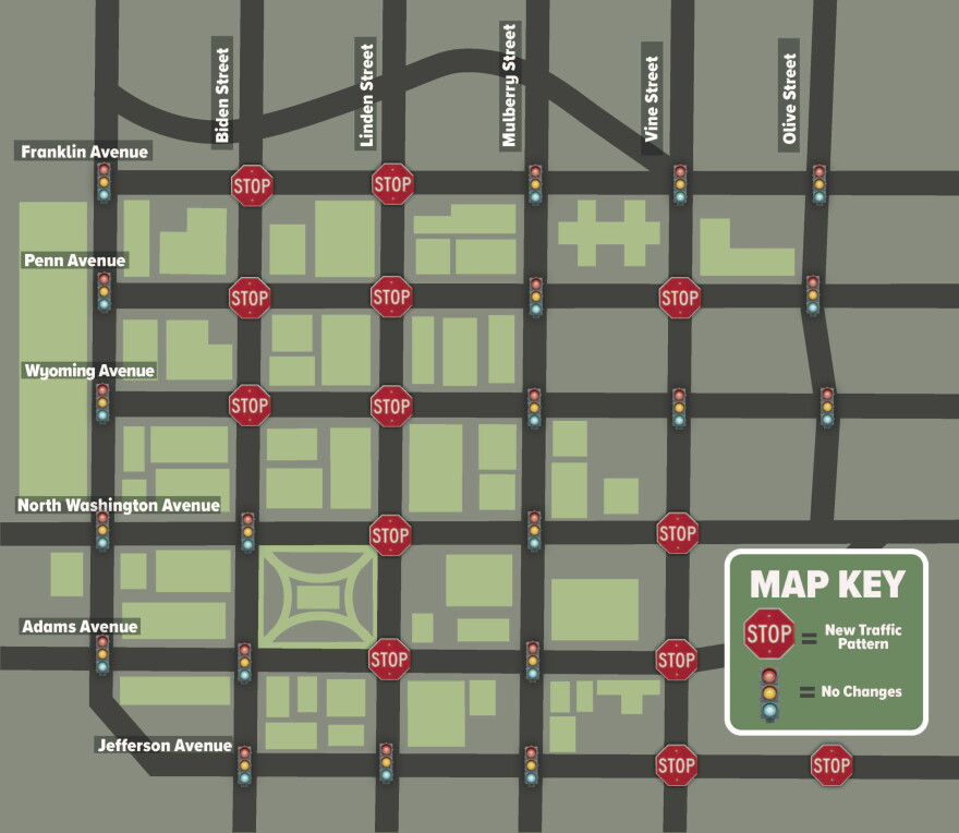 Map of the traffic changes in downtown Scranton.