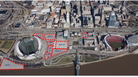This map shows the areas known as lots 23, 27 & 28, where Hamilton County leaders would like to see the Banks music venue built.
