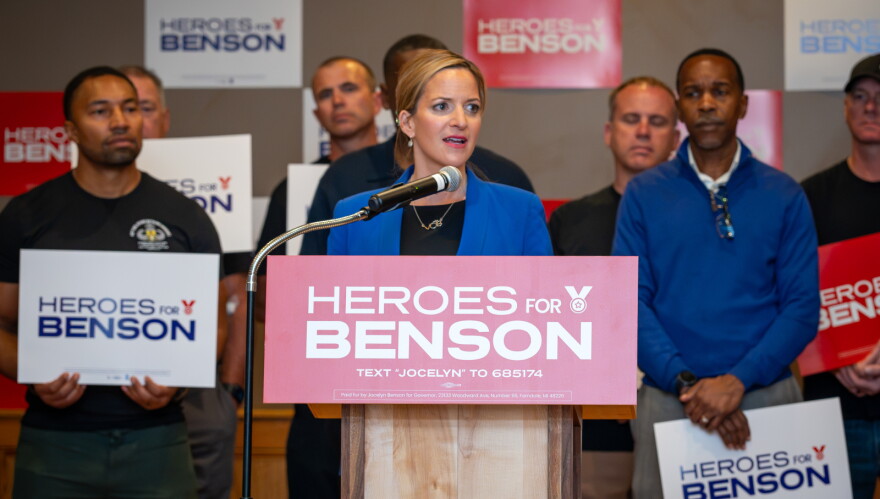 Candidate for Governor Jocelyn Benson in Warren, MI on Monday, September 28, 2026