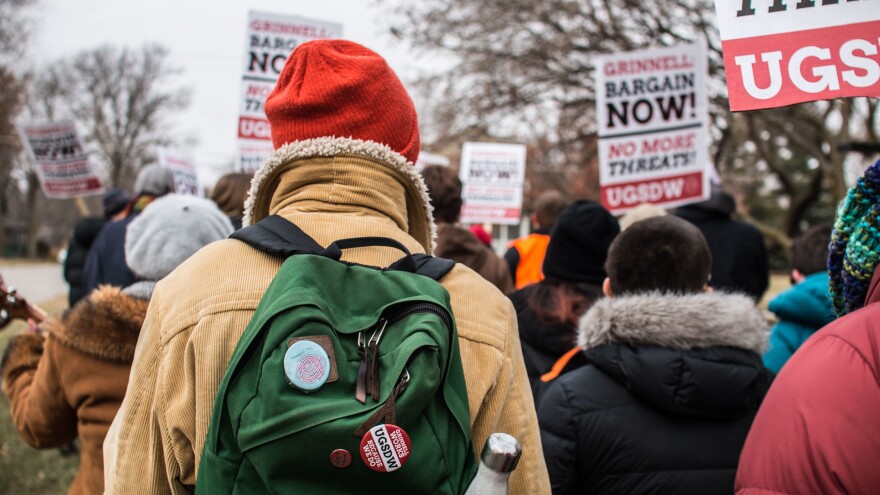 Students at Grinnell College in Iowa hold a protest on Dec. 7 in support of expanding the student-workers union.
