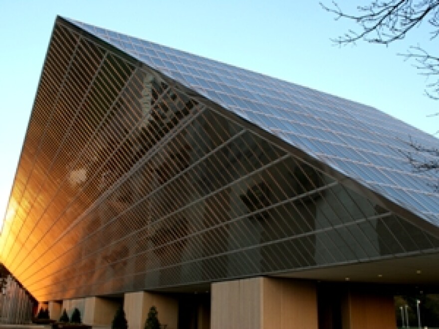 BlueCross BlueShield NC's Chapel Hill headquarters, a rhomboid-shaped glass building built in 1973.