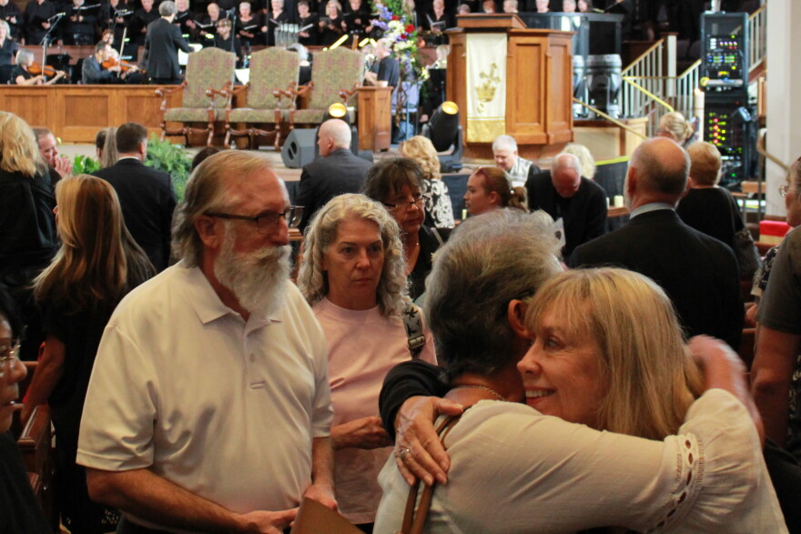 Members of the public came out to pay tribute to Funk at White's Chapel Methodist Church in Southlake, which Funk attended for years. September 1, 2026. 
