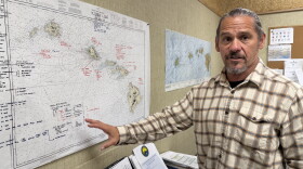 David Lopez, administrator of the Hawaiʻi Emergency Management Agency, speaks in front of a map in his office in Honolulu on Thursday, Sept. 3, 2026.
