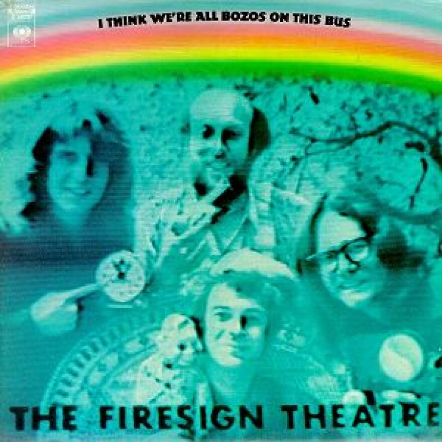 The cover of the Bozos album. Top left: Phil Austin and Peter Bergman. Bottom right: Phil Proctor and David Ossman.