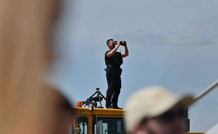 Secret Service awaits the arrival of Air Force One at the Wilkes-Barre/Scranton International Airport Tuesday afternoon.