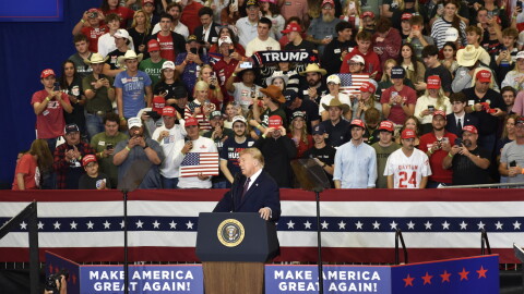 U.S. President Donald Trump speaks at a campaign rally in Chillicothe, Ohio ahead of the 2026 midterms on October 28, 2026.