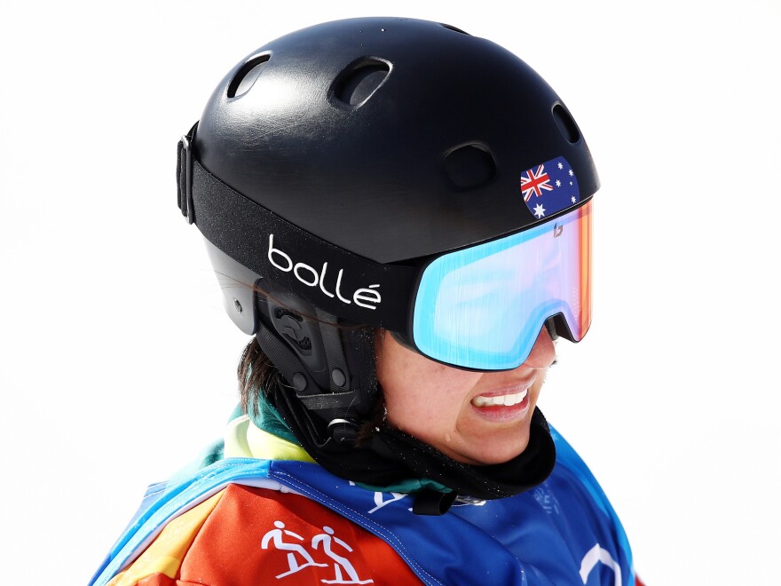 PYEONGCHANG -Belle Brockhoff of Australia reacts during the Women's Snowboard Cross Semifinal of the 2018 Winter Olympic Games. (Cameron Spencer/Getty Images)