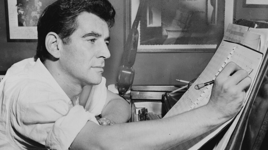 Leonard Bernstein composing in 1955.
