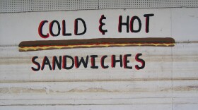 A flood line crosses a po-boy at a New Orleans sandwich shop in 2006.