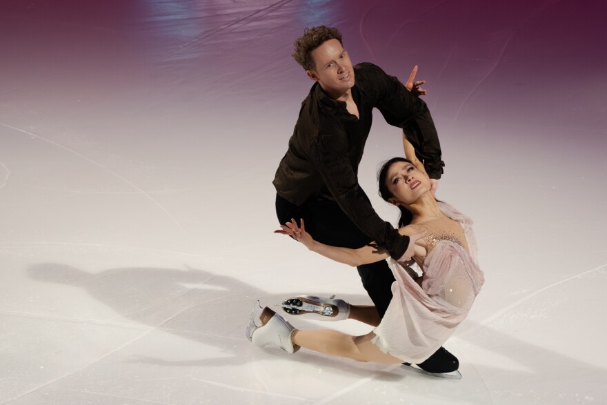 Christina Carreira and Anthony Ponomarenko perform in exhibition after being named to the 2026 U.S. Olympic Figure Skating Team at the Enterprise Center on Sunday, Jan. 11, 2026, in St. Louis’ Downtown West neighborhood.