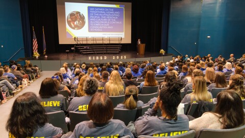 Most seats in the Gerald C. Wilson Auditorium was filled with teachers, administrators, and support staff for Convocation 2025.