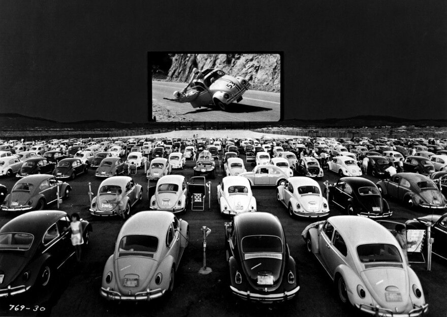 A screening of The Love Bug for Volkswagen Beetles in 1969 in Las Vegas.