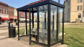 The graffiti-marked shelter at CityLink's downtown Pekin bus stop in front of the Tazewell County Courthouse was empty early Tuesday evening, but cigarette butts and a cellphone littered the ground.