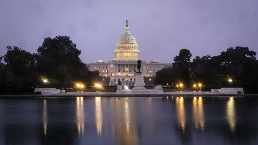 WASHINGTON, DC - OCTOBER 06: A view of the U.S. Capitol at dawn on Wednesday morning October 6, 2021 in Washington, DC. Senate Majority Leader Chuck Schumer will try again on Wednesday to advance a debt-ceiling suspension bill that Republicans have vowed to block via the filibuster. Congress has until October 18 to raise the debt ceiling or risk default that would have widespread economic consequences. (Photo by Drew Angerer/Getty Images)