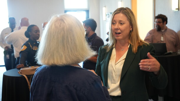Karen Jumonville, one of the three finalists for Tallahassee City Manager, talks during the finalist meet-and-greet event on Sept. 1, 2026.