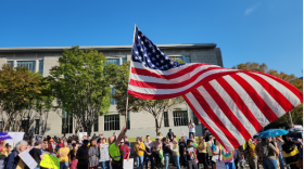 Protesters gathered near the center of the protest.
