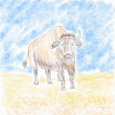 An illustration of flowers growing on a prairie fertilized by bison