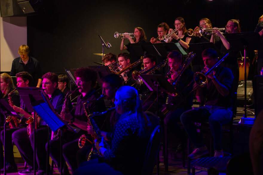 St. Ambrose University band students performed at the Redstone Room, Davenport, this past April.