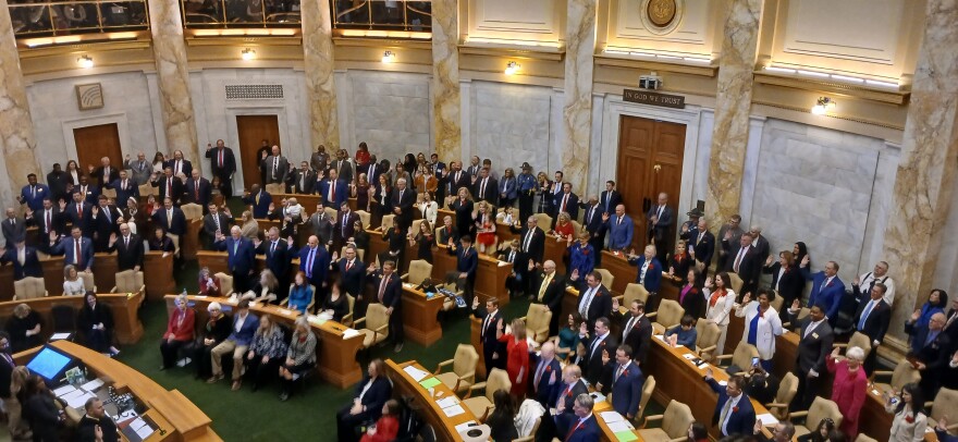 The members of the Arkansas house of Representatives take their Oath of Office, Monday.