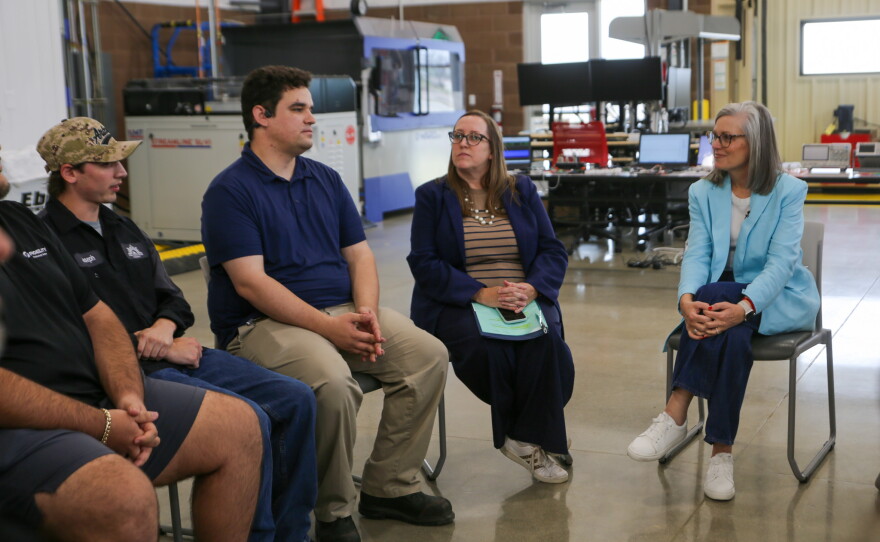 Hobbs listens to students during a roundtable.