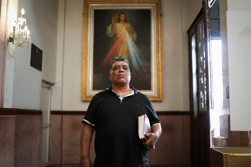 Luis Arreguin, 54, stands at the Cathedral of Mexicali, in Mexicali, Baja California, Mexico, on Oct. 21, 2026. Arreguin was arrested on Oct. 1 by U.S. federal immigration agents in Fresno while on his way to work and deported on Oct. 15.