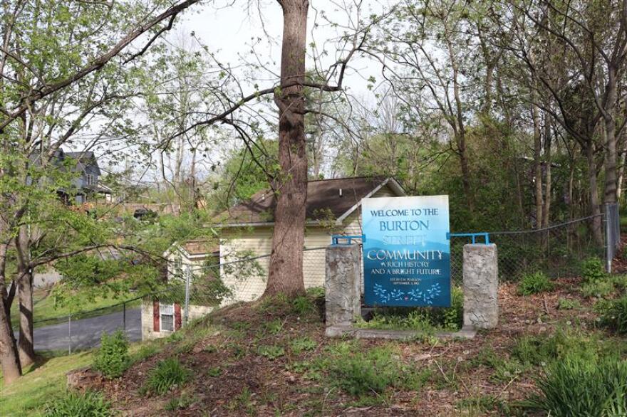 Entrance to the Burton Street neighborhood where homes were damaged by Hurricane Helene.