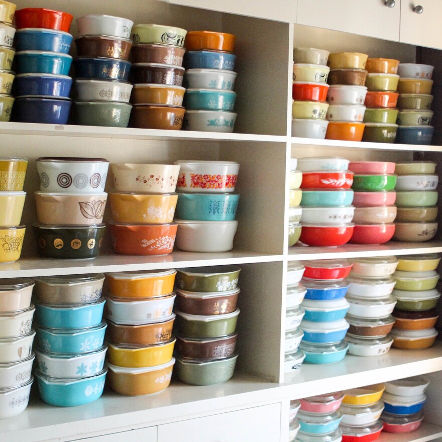 Morgan Mancha has more than 3,000 pieces of Pyrex, enough that she can't possibly keep everything on display despite her four hutches.