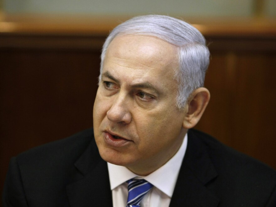 The government of Israeli Prime Minister Benjamin Netanyahu, seen here during a Cabinet meeting on May 1, says it will withhold the transfer of $90 million in tax funds and customs fees for the Palestinian Authority. The move comes after news of a reconciliation deal between two key rival Palestinian factions.