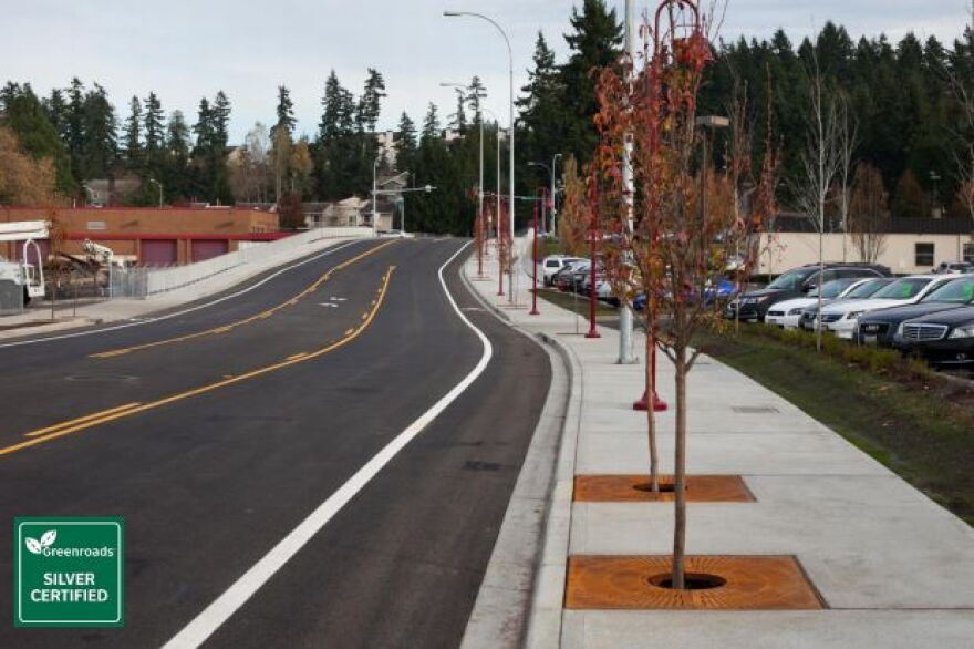 Northeast 120th Street Extension in Kirkland, Washington, received the highest rating from The Greenroads Foundation. 
