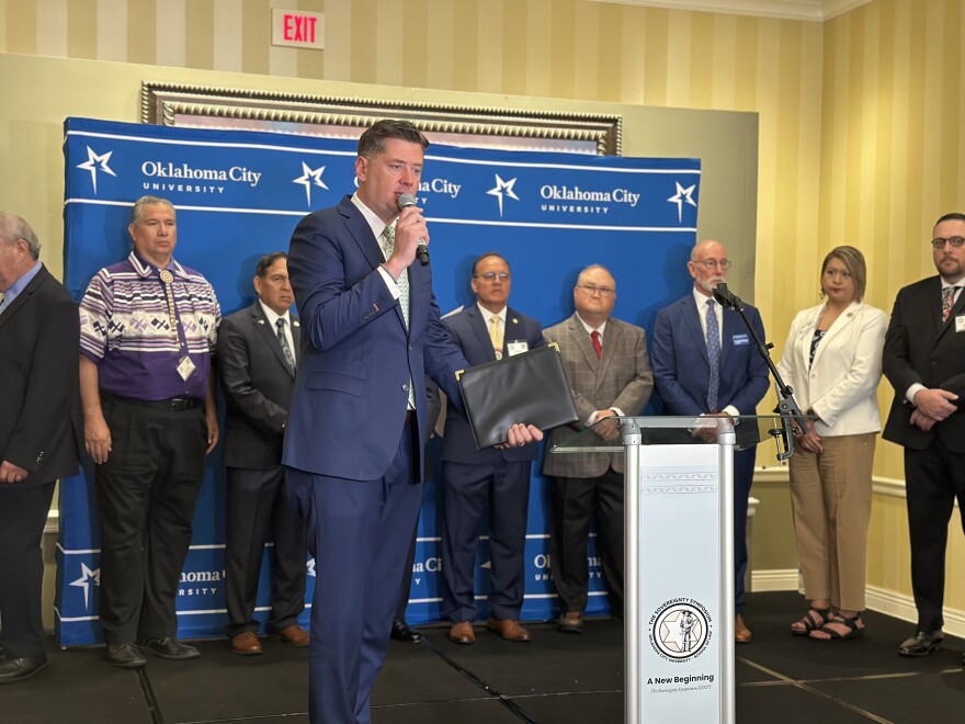 Oklahoma City Mayor and Dean of the OCU School of Law, David Holt (Osage) announced the formation of the forthcoming institute alongside tribal leaders on June 11, 2024.
