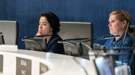 Lenexa City Council member Melanie Arroyo, left, listens to public comments during an Aug. 19, 2025, city council meeting.