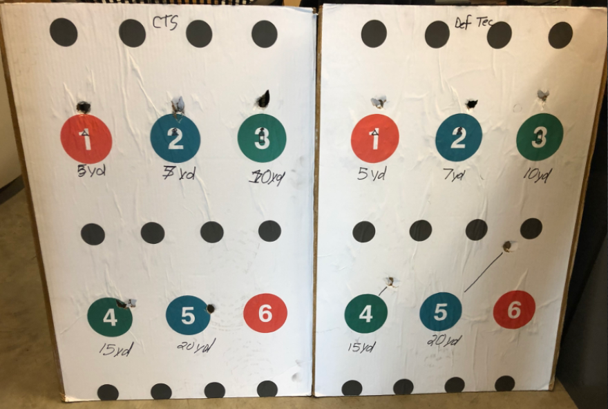 A 2019 comparison of two so-called less-lethal shotgun shells manufactured by CTS (left) and Defense Technology. The DefTech rounds were unpredictable from a distance, according to Austin Police Department training officers.