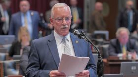  State Rep. Lane Roberts, R-Joplin, speaks on the House floor during the 2022 session.