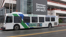 Anchorage People Mover outside the Downtown Transit Center on June 9, 2020 (Lex Treinen/Alaska Public Media)