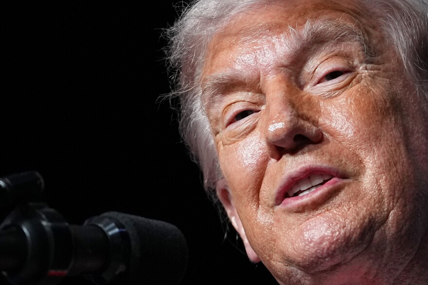 President Donald Trump speaks at the Raymond F. Kravis Center for the Performing Arts in West Palm Beach Fla., Friday, May 1, 2026.