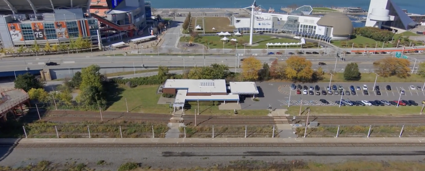 A proposed lakefront connector will be built by Cleveland to link downtown more firmly to Lake Erie and attractions at North Coast Harbor including the Great Lakes Science Center and the Rock and Roll Hall of Fame. The city-owned NFL stadium, left, will be replaced by new development.