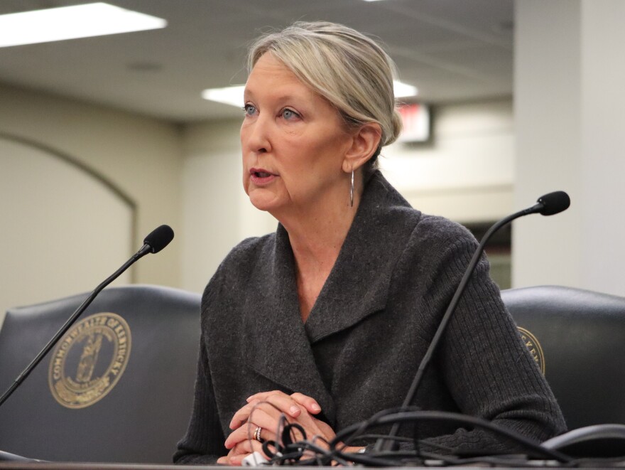 Sen. Julie Raque Adams of Louisville tells the Senate education committee about her bill that would require administrators not receive bigger raises that classroom teachers.