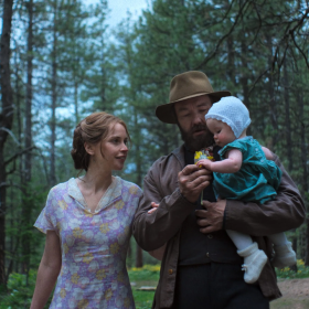 Film still of Felicity Jones and Joel Edgerton in the 2025 film Train Dreams.