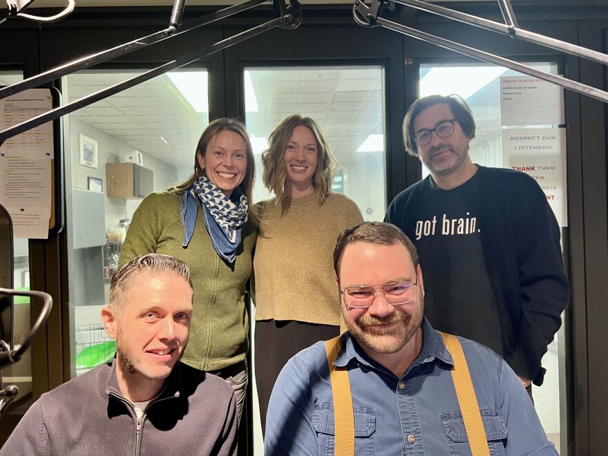 Members of TaMaMa Dance Company and Toms Violence in Studio A (Back row, L to R: Tara Middleton, Marissa Marquardson, and Josh Carlson / Front row, L to R: Brandon Canfield and Jacob Jeffries)