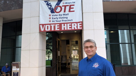 Leon County Elections Supervisor Mark Earley stands before the Leon County Courthouse early voting site.