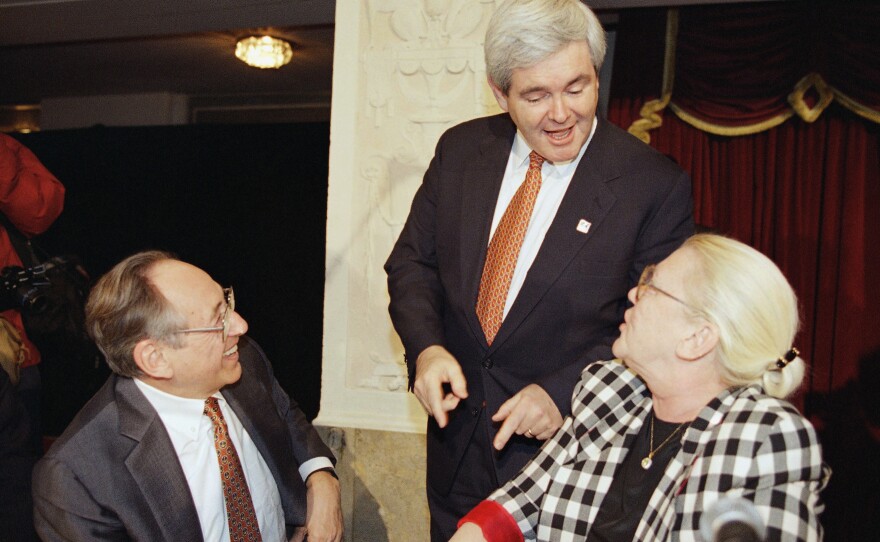 House Speaker Newt Gingrich talks with the Tofflers in 1994 in Washington, D.C.