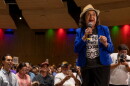Dolores Huerta speaks at a campaign event for gubernatorial candidate Beto O’Rourke in 2022. The Mexican American labor leader and civil rights activist has died at the age of 96.