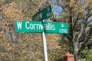 A photo of a street sign that says West Cornwallis Drive.