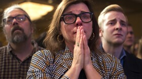 Supporters listen as U.S. Sen. Claire McCaskill delivers a speech after conceding to Attorney General Josh Hawley.