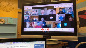 Brevard Elementary students seen on the screen of a zoom class.