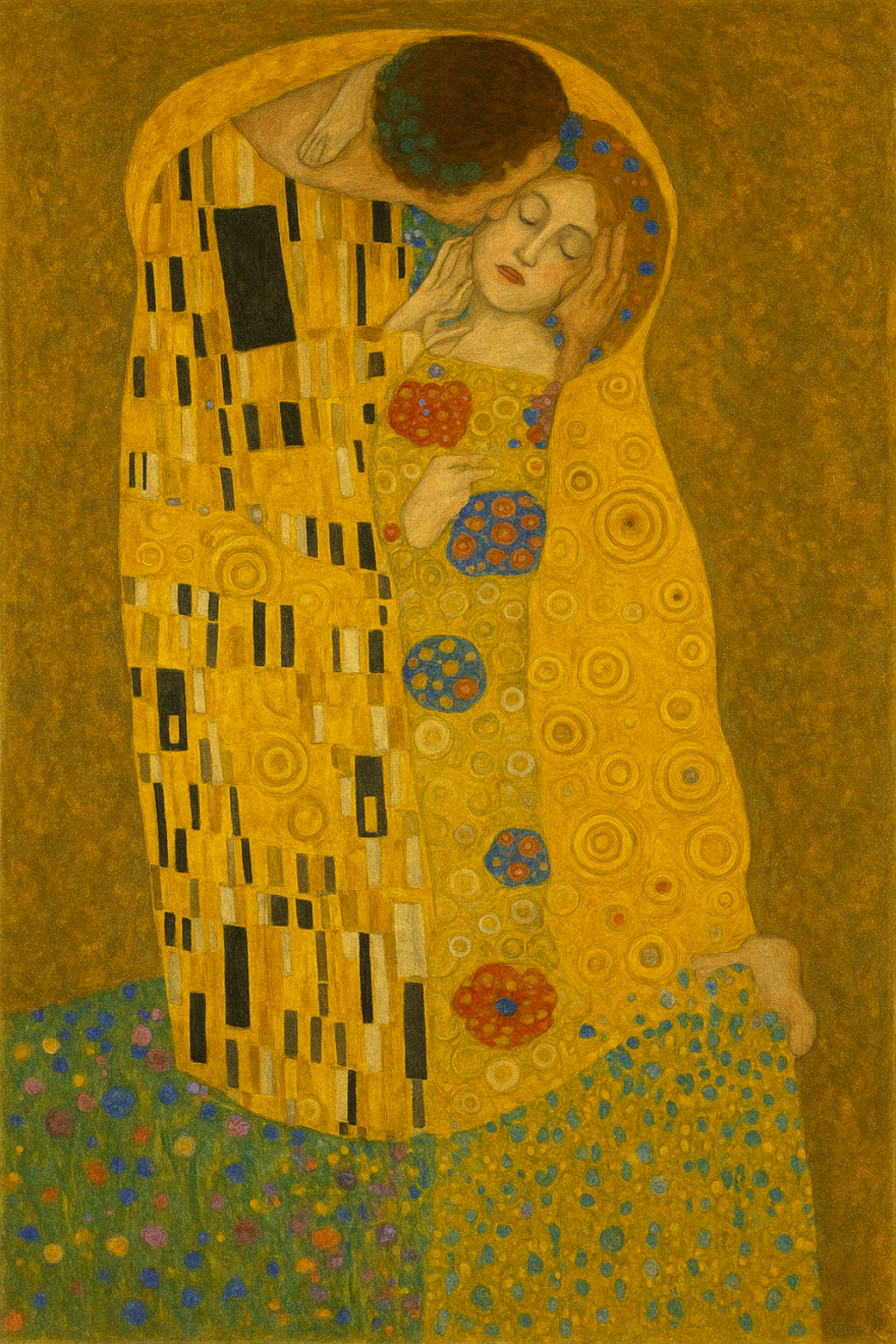Recreation of Gustav Klimt's "The Kiss" by ChatGPT